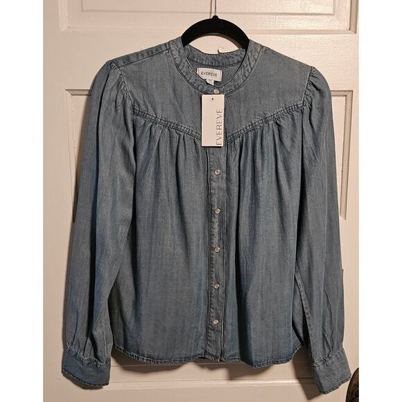 NWT Evereve Women’s Denim Shirt – Size XS – Mid Denim Poppy Style - Picture 2 of 5